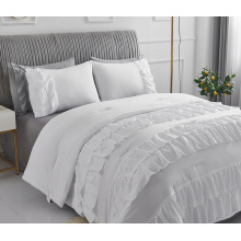 3 Piece White Ruffled Waterfall Wedding Bedding Sets Comforter Pillow Shame Duvet Sets